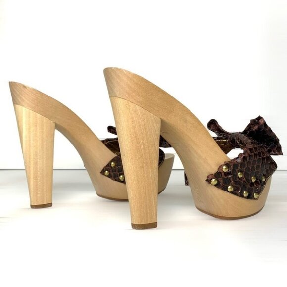 SPAZIOMODA wood leather snakeskin touch sandals women size 37 - Picture 9 of 17